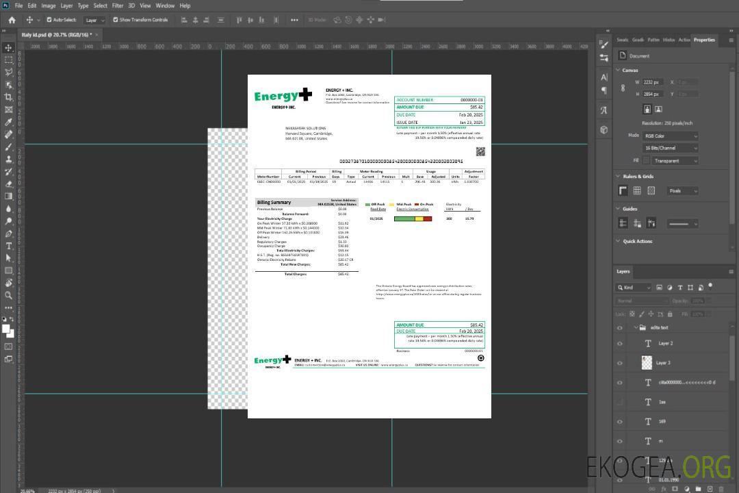 Modèle de facture de services publics d'électricité USA Massachusetts Energy Plus aux formats Word et PDF template Modèle de facture de services publics d'électricité USA Massachusetts Energy Plus aux formats Word et PDF template